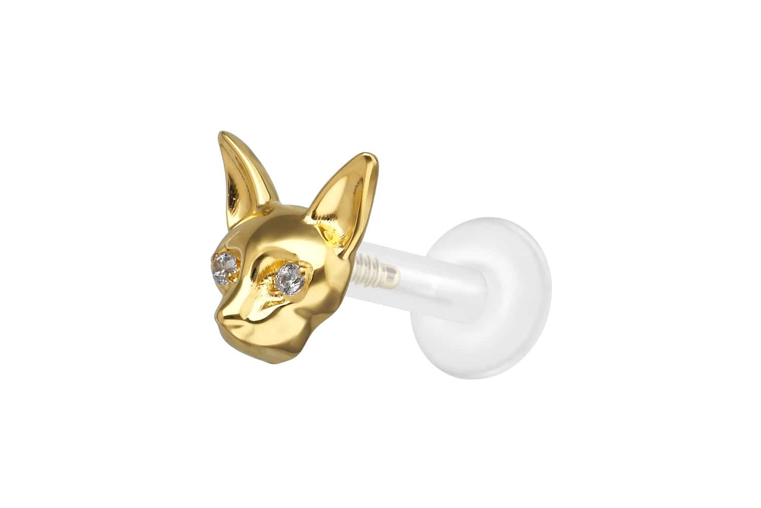 PTFE Labret Piercing mit Innengewinde + Titan-Aufsatz KATZE